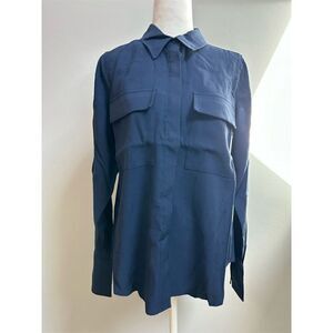 🆕 Good American Women's Long Sleeve navy Blue Button-Up Shirt Size 1 (small)